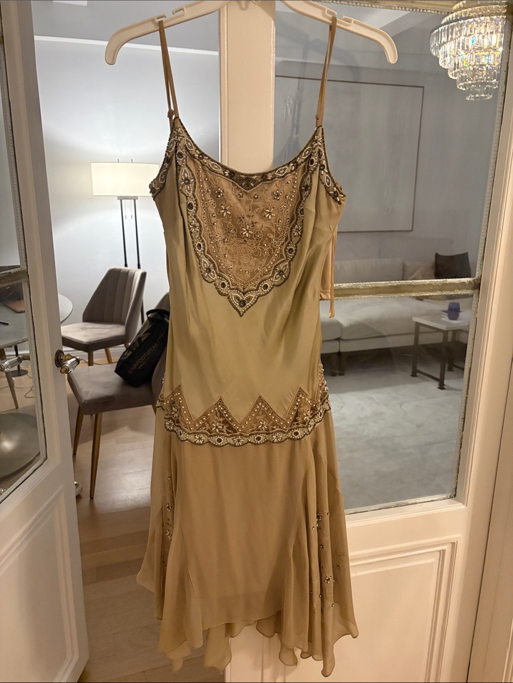 Elegant Olive Green Beaded Dress - Picture 3 of 4